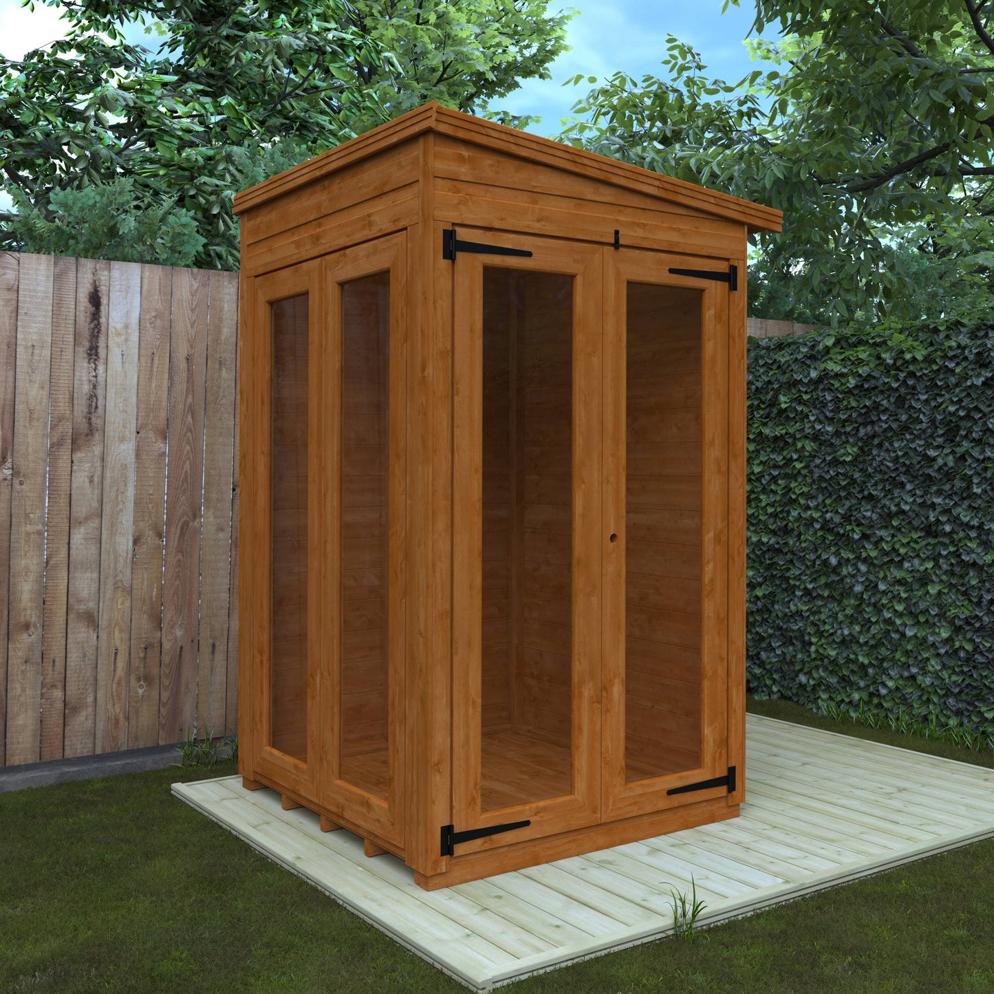 Flex Pent Full Pane Summerhouse - Cabin Bars - Plymouth Sheds
