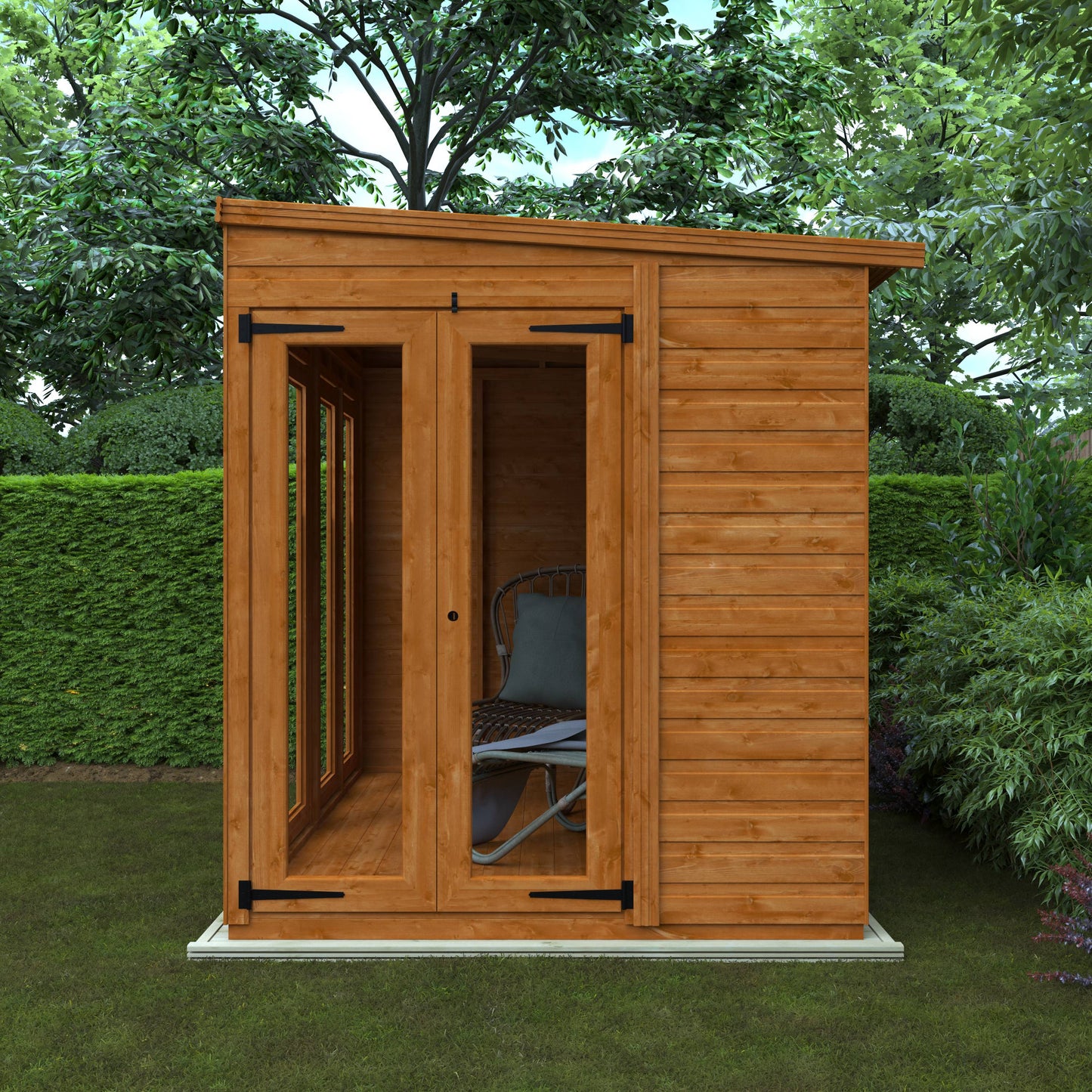 Flex Pent Full Pane Summerhouse - Cabin Bars - Plymouth Sheds