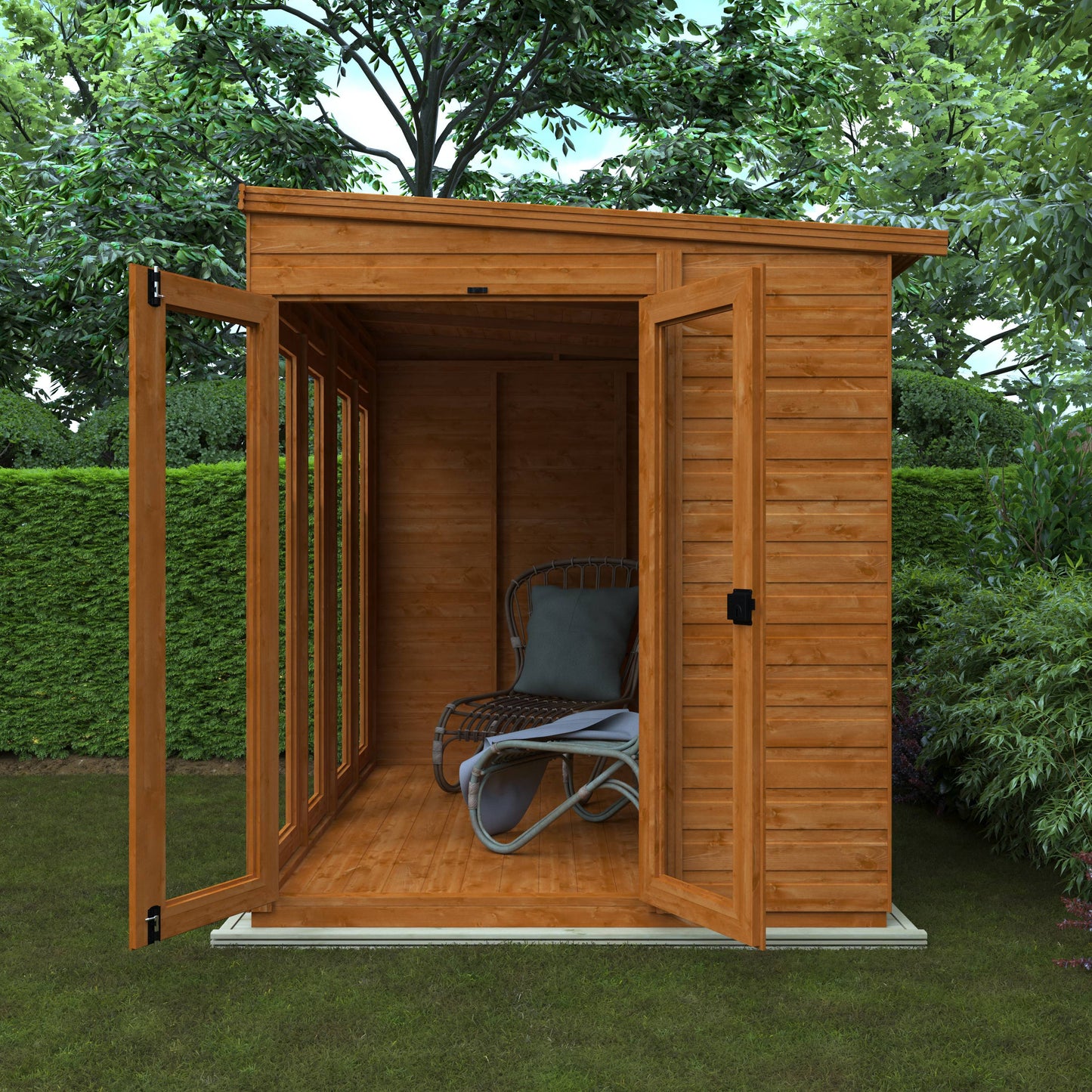 Flex Pent Full Pane Summerhouse - Cabin Bars - Plymouth Sheds