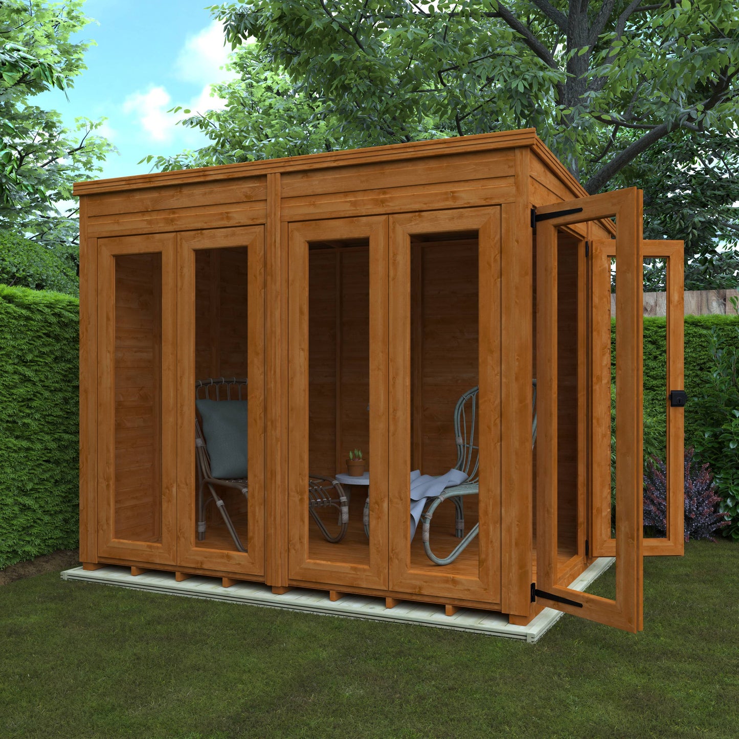 Flex Pent Full Pane Summerhouse - Cabin Bars - Plymouth Sheds