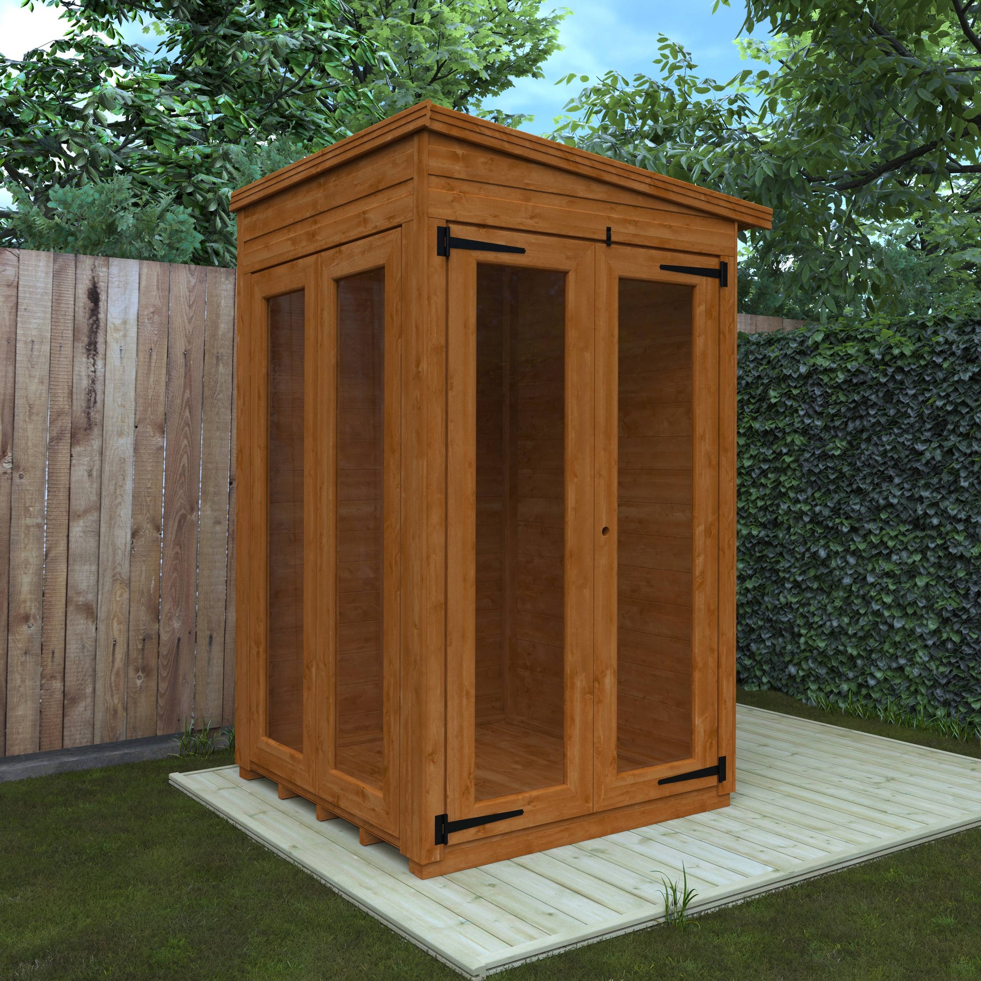 Flex Pent Full Pane Summerhouse - Cabin Bars - Plymouth Sheds