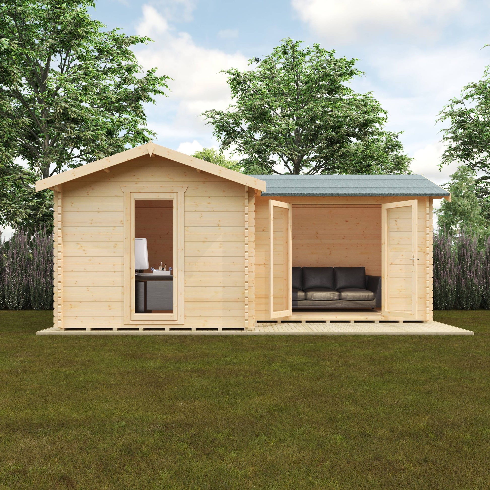The L-Shaped Cabin 44mm - Log Cabins - Plymouth Sheds