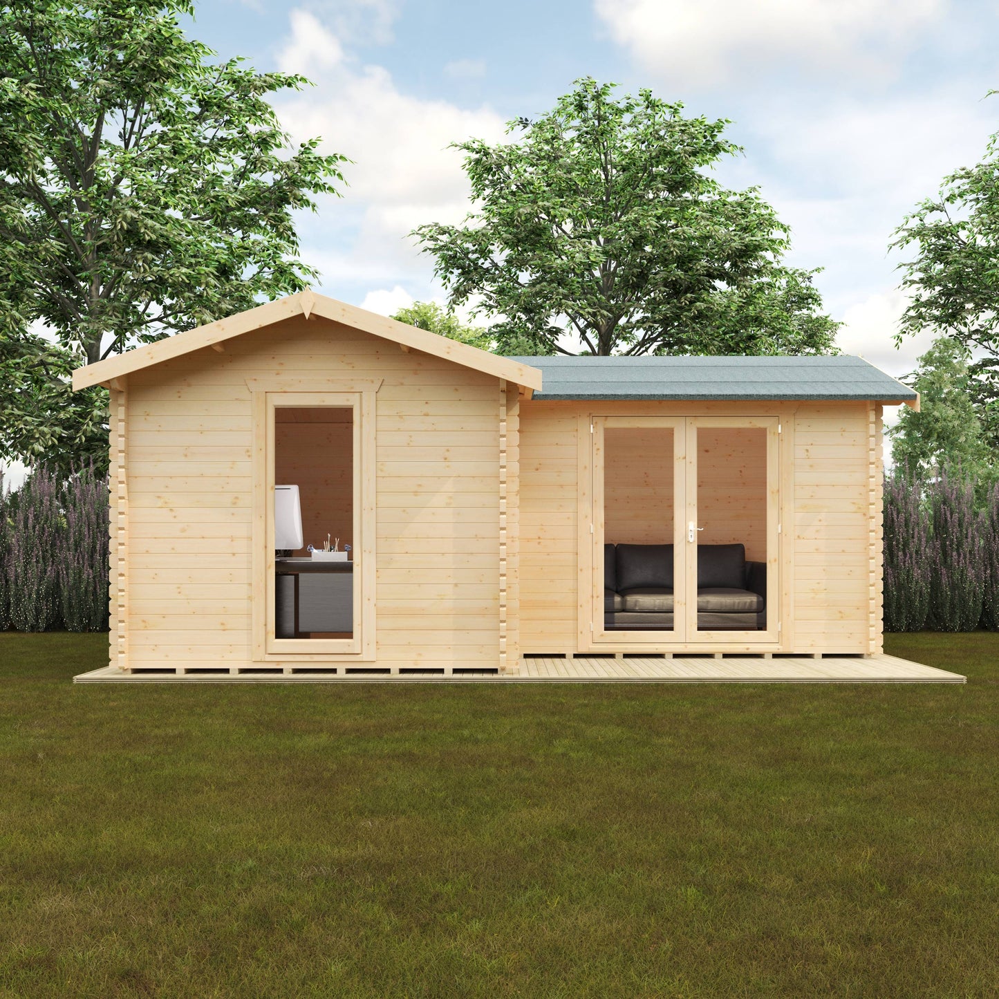 The L-Shaped Cabin 44mm - Log Cabins - Plymouth Sheds