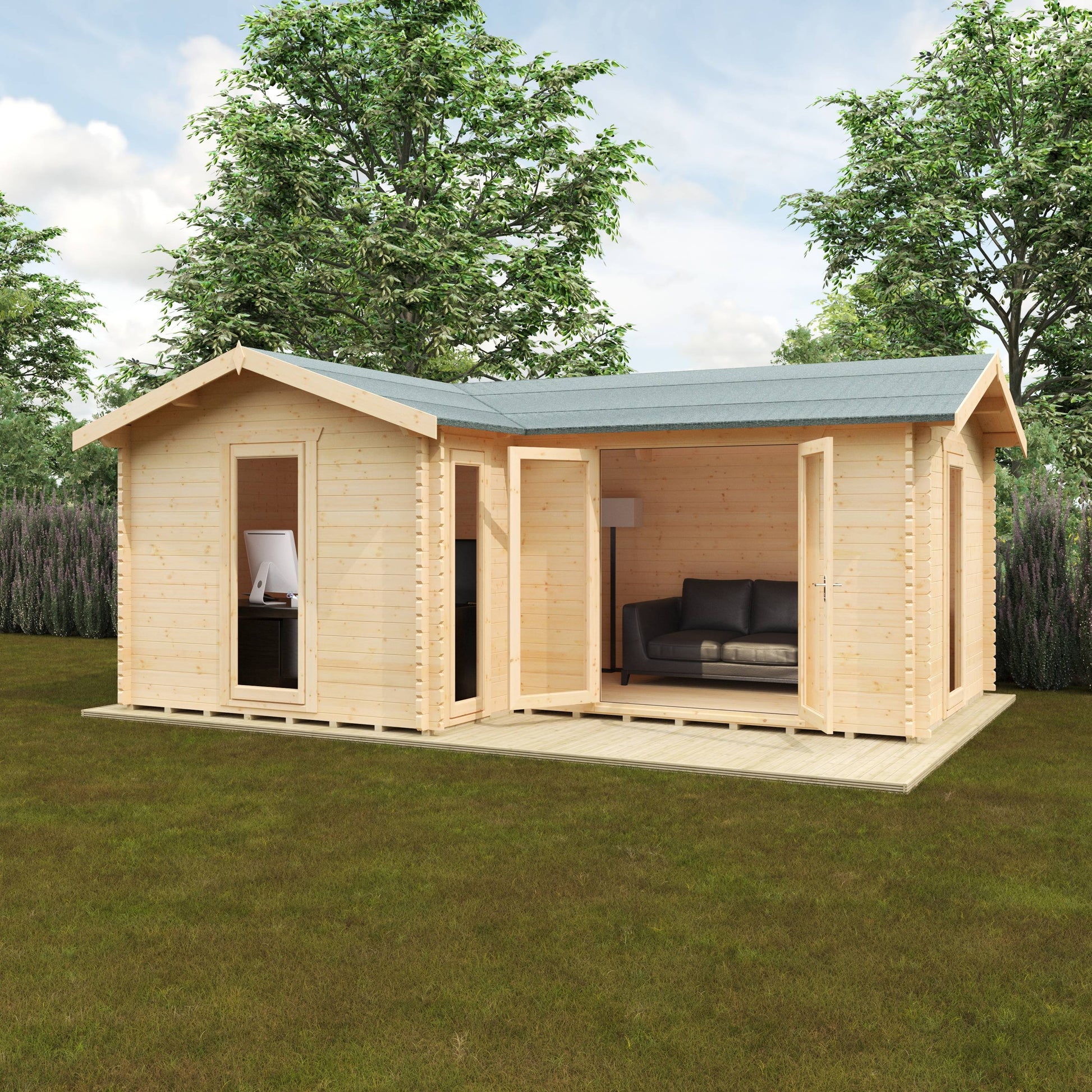 The L-Shaped Cabin 44mm - Log Cabins - Plymouth Sheds