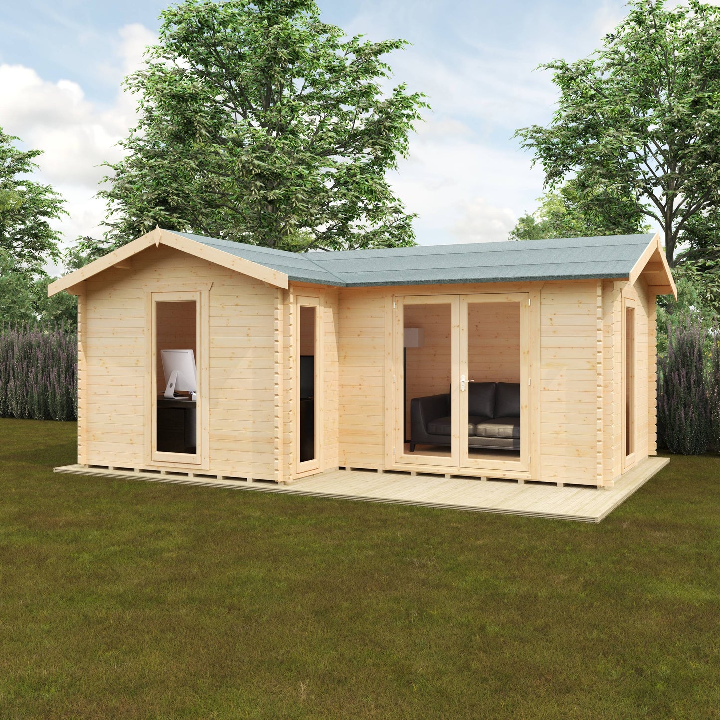 The L-Shaped Cabin 44mm - Log Cabins - Plymouth Sheds