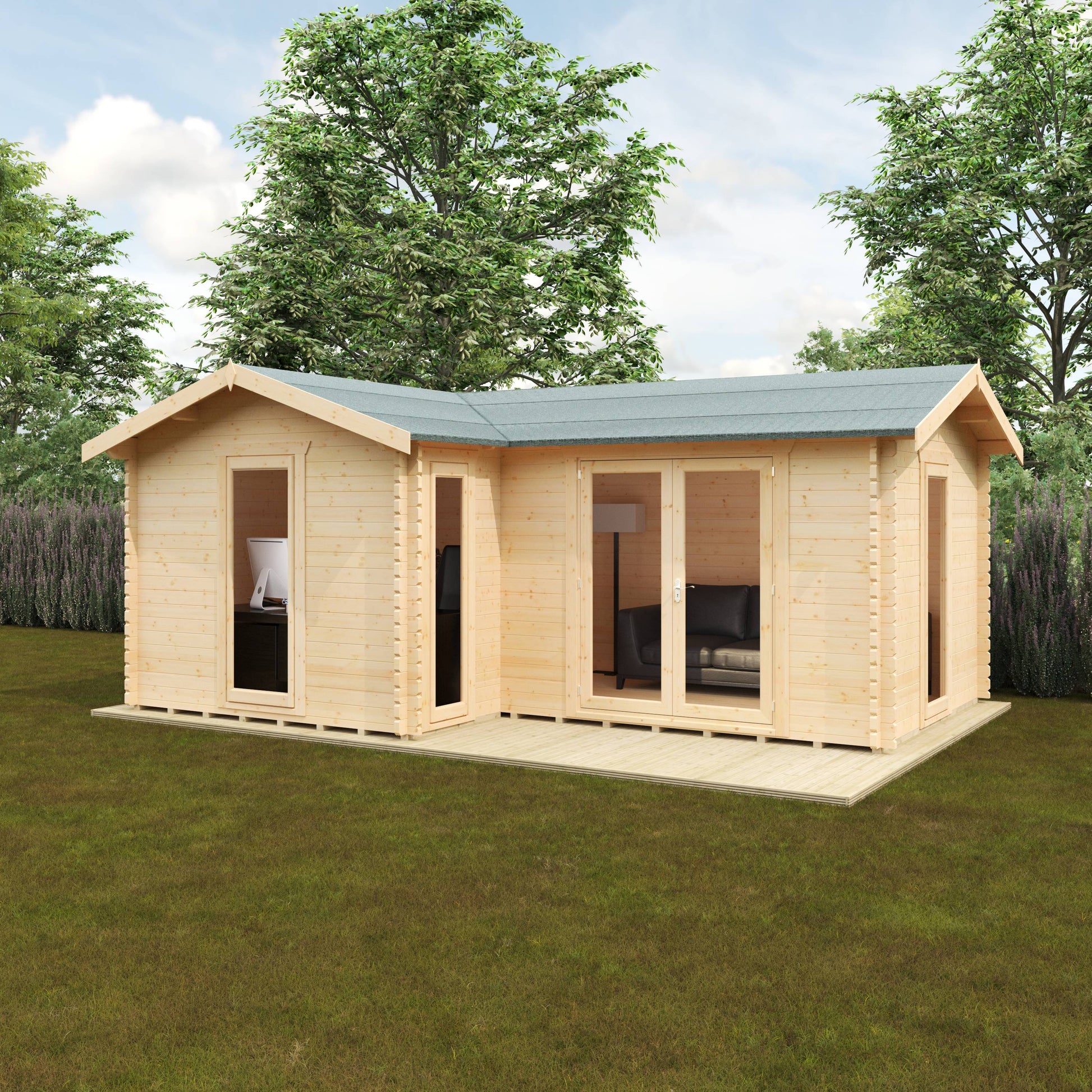 The L-Shaped Cabin 44mm - Log Cabins - Plymouth Sheds