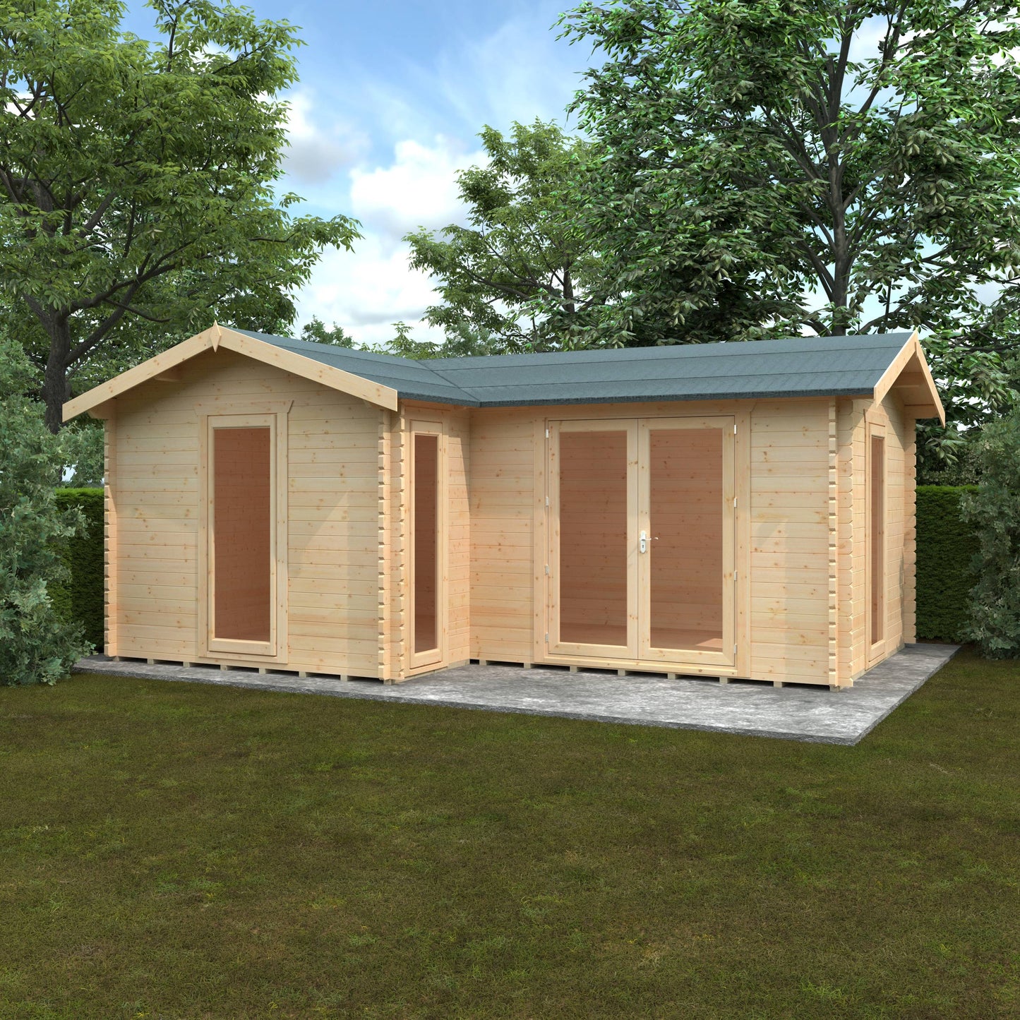 The L-Shaped Cabin 44mm - Log Cabins - Plymouth Sheds