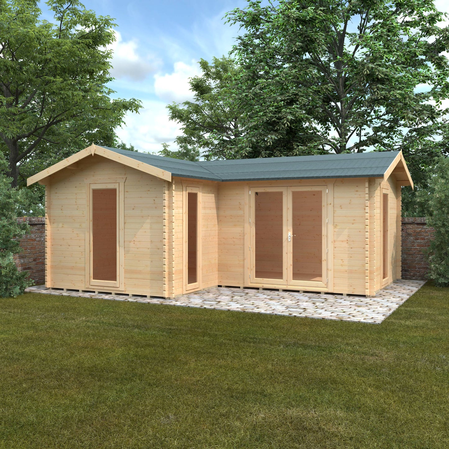 The L-Shaped Cabin 44mm - Log Cabins - Plymouth Sheds